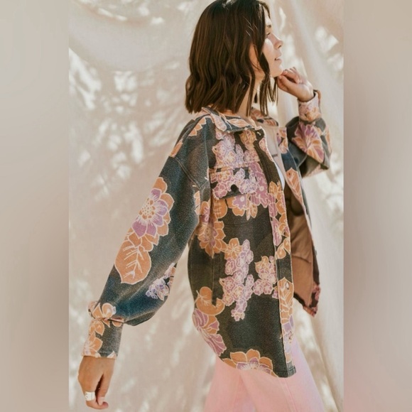 NWT Free People oversized Printed Ruby Jacket in Charcoal - Picture 3 of 13